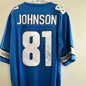 CALVIN JOHNSON SIGNED DETROIT LIONS WR AUTOGRAPHED CUSTOM JERSEY w/QR-COA XL 883
